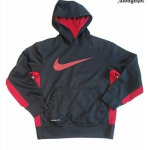 NIKE Youth Boys Therma Fit Black Red Hoodie Medium